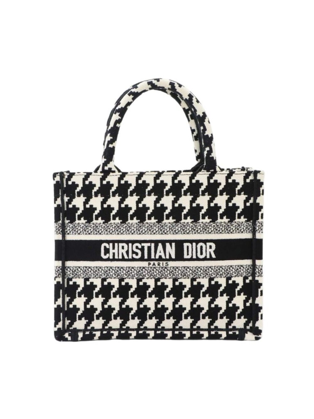 Dior Book Tote Bag Small Canvas Black Houndstooth